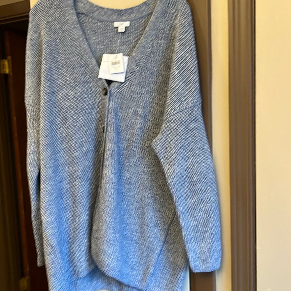 NWT J Jill XL Blue and White button up cardigan sweater